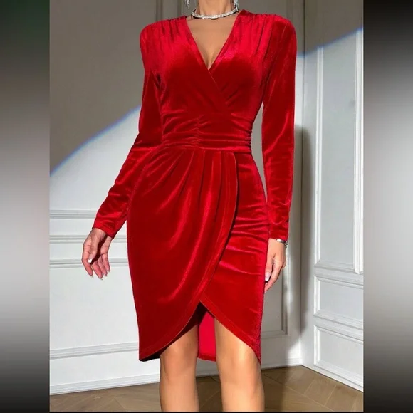 Luxe ruched party formal velvet dress